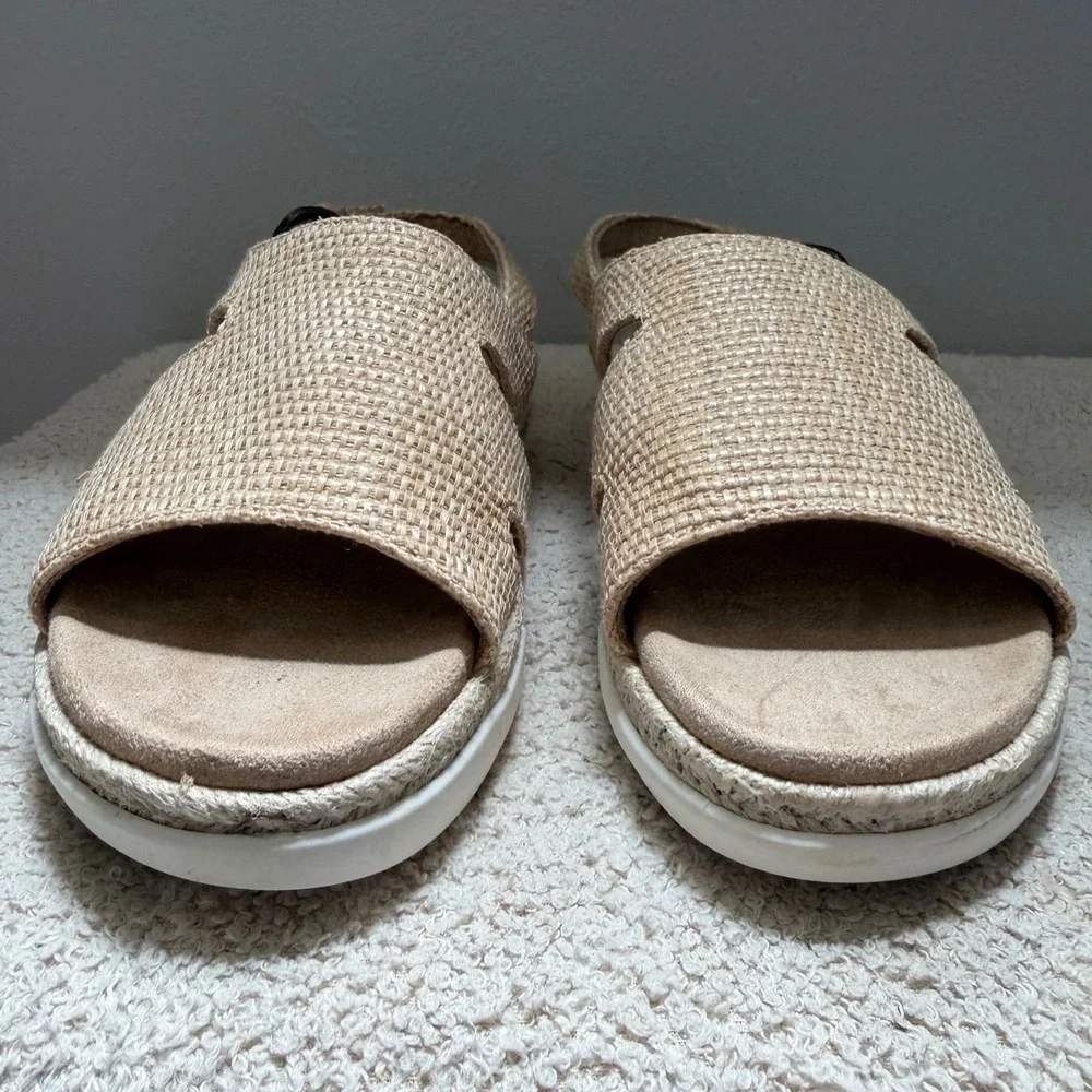 Bella Vita Woven Raffia Platform Slingback Sandals Beige 9M New in Box